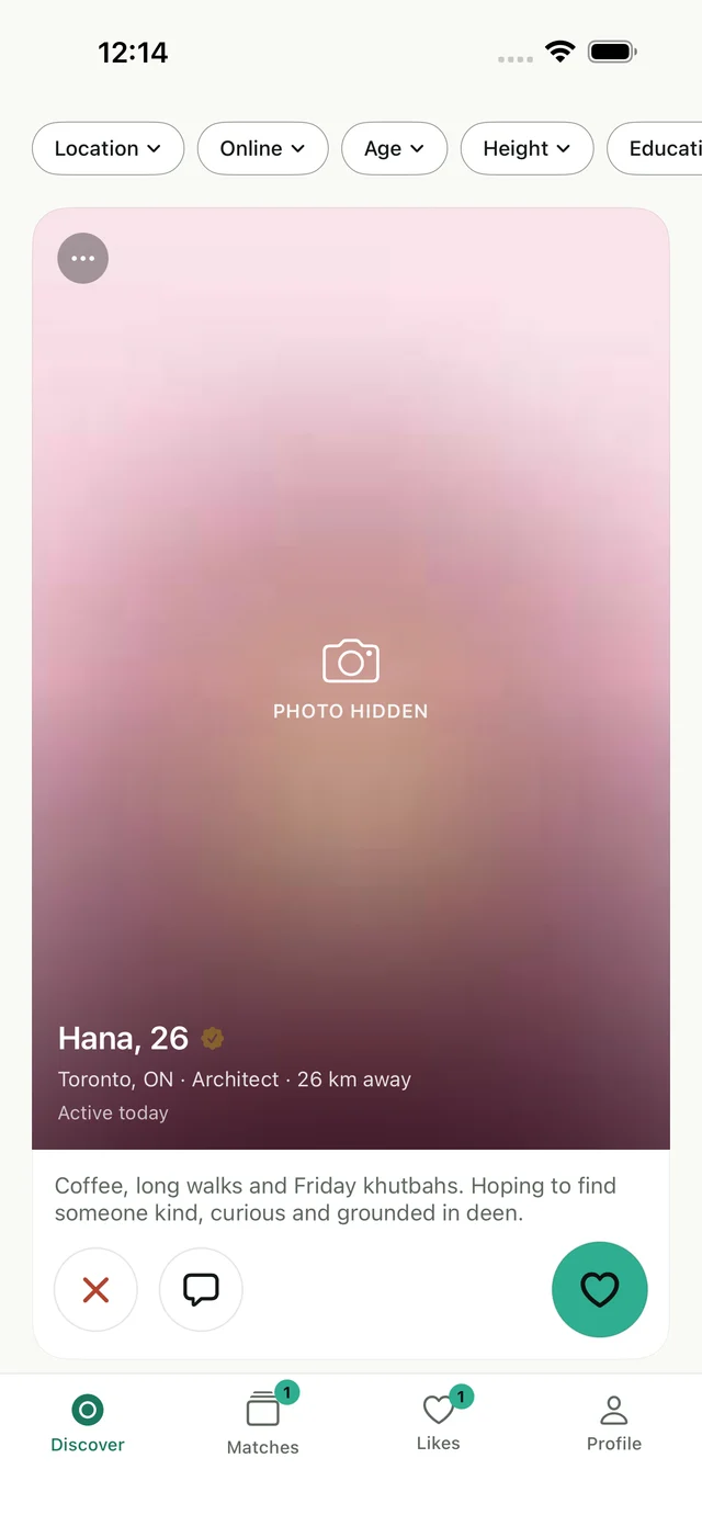 A profile photo hidden until a reveal request is approved